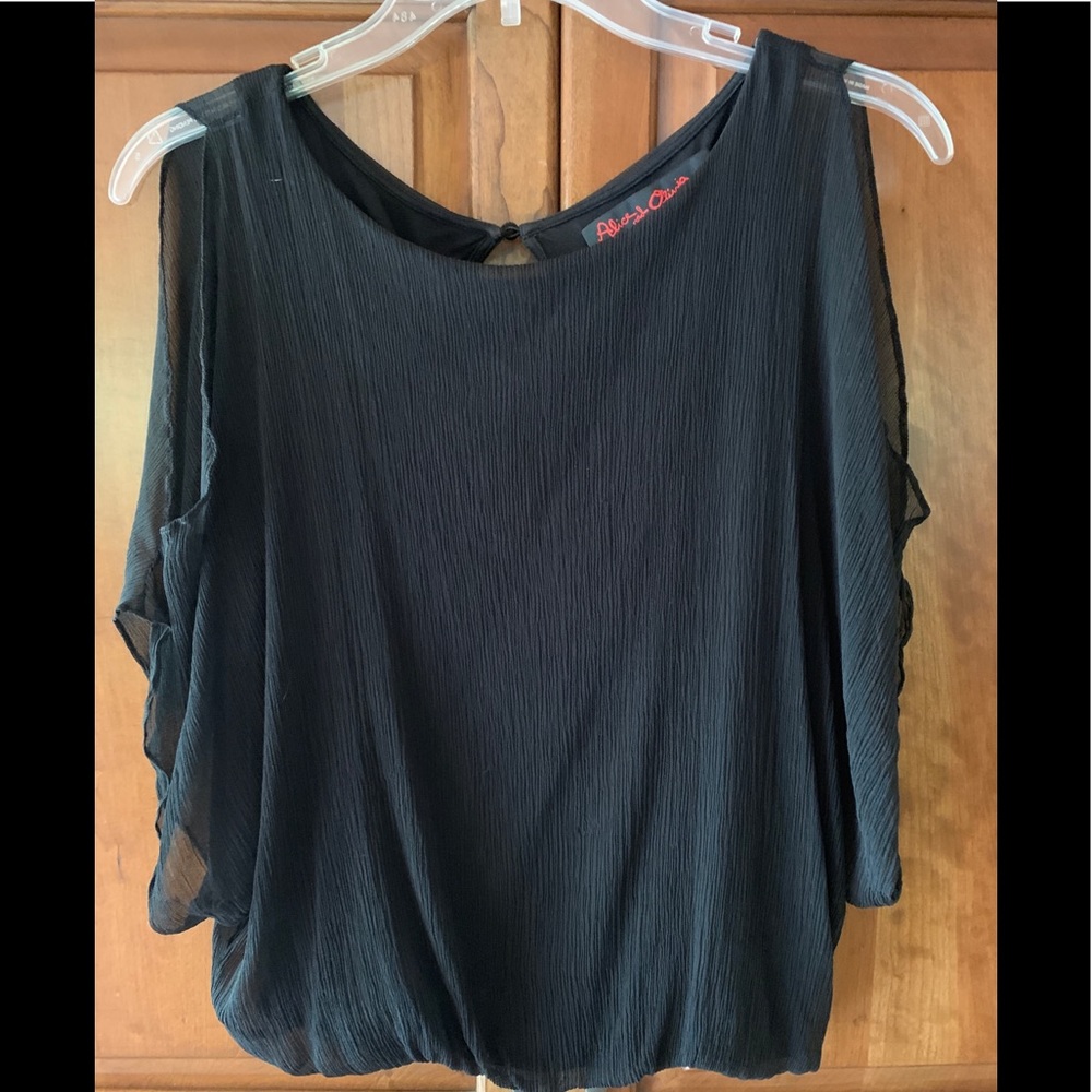 Alice + Olivia Open Shoulder Silk Dolman Top Black